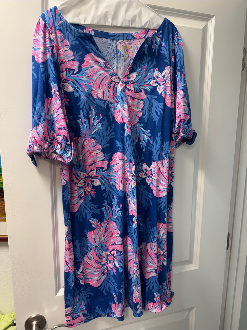 Lilly Pulitzer Blue Midi Dress with Pink Floral Print